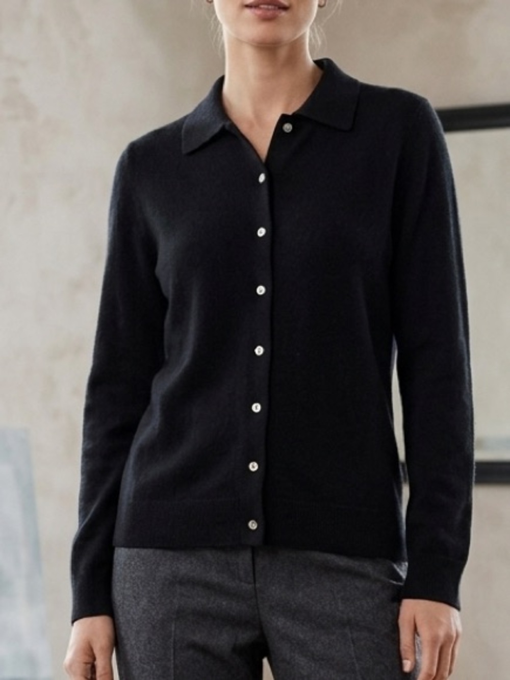 Lands' End Buttoned Sweater/Cardigan Black